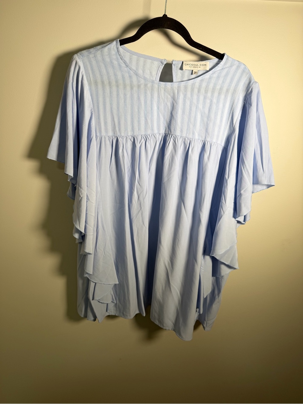 Chic Soul Light Blue Ruffle/FlutterSleeve Women’s Top NWOT